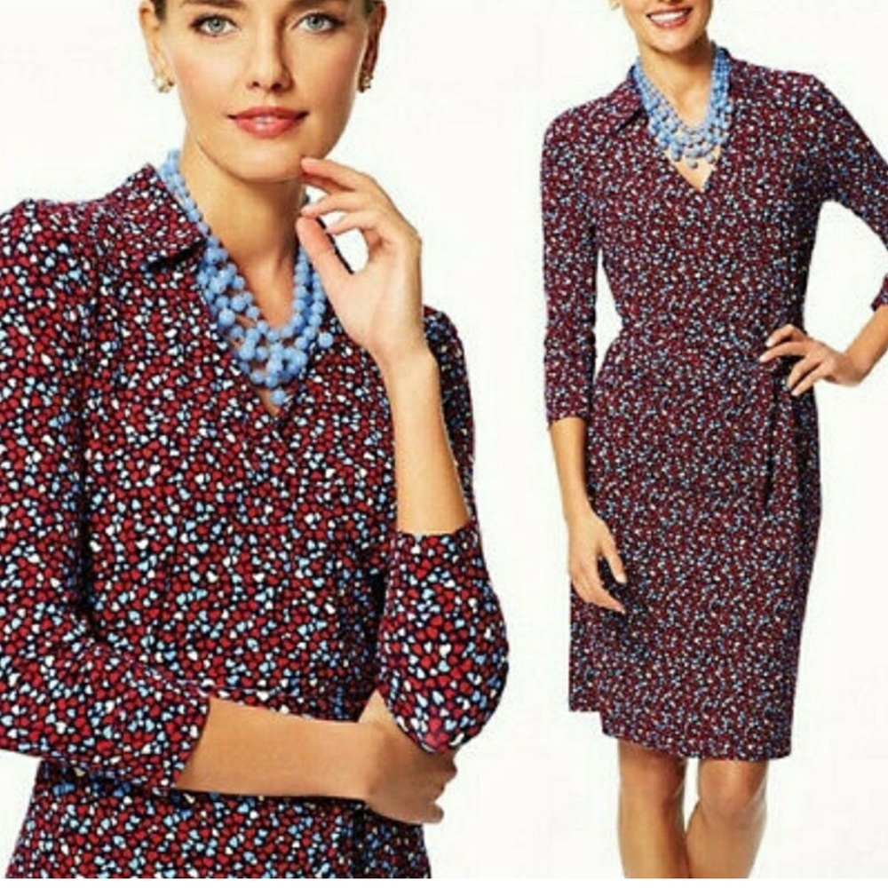 Talbots Navy Red Heart Wrap Dress Size2X